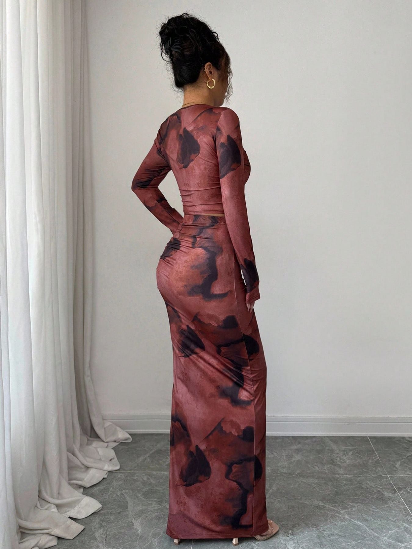 Tie Dye Mesh Two Piece Set Crop Top Bodycon Skirt