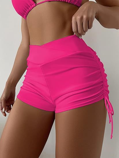 Women's High-Waist Ruched Bikini Shorts – Summer Swim Bottoms