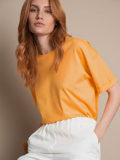 Solid Cotton T Shirt Loose Fit Crewneck Casual Top