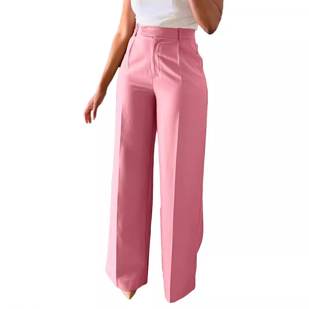 Women's High Waisted Pleated Straight Leg Dress Pants