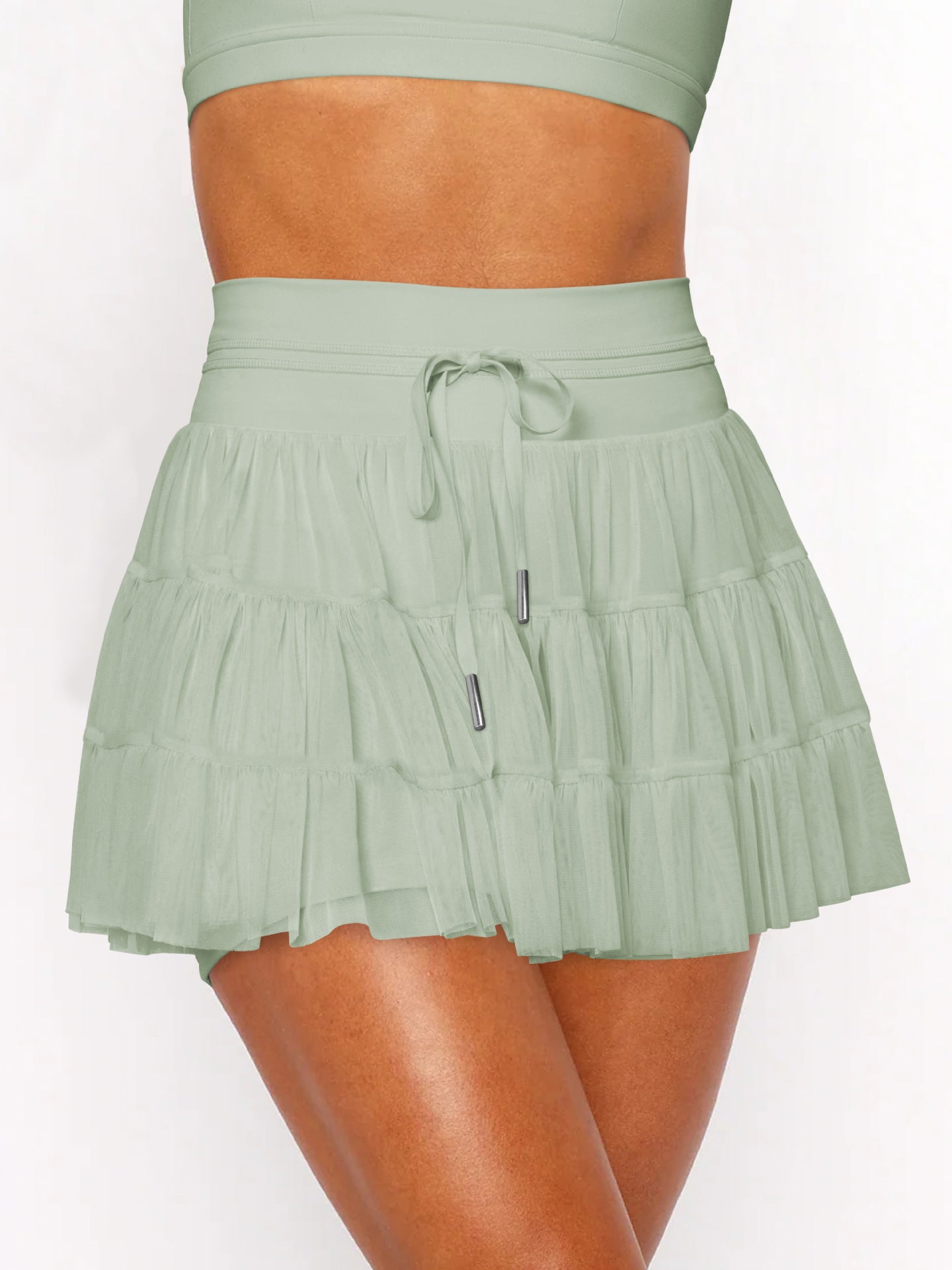 Solid Pleated Skort High Waist Ruffle Tiered Mini