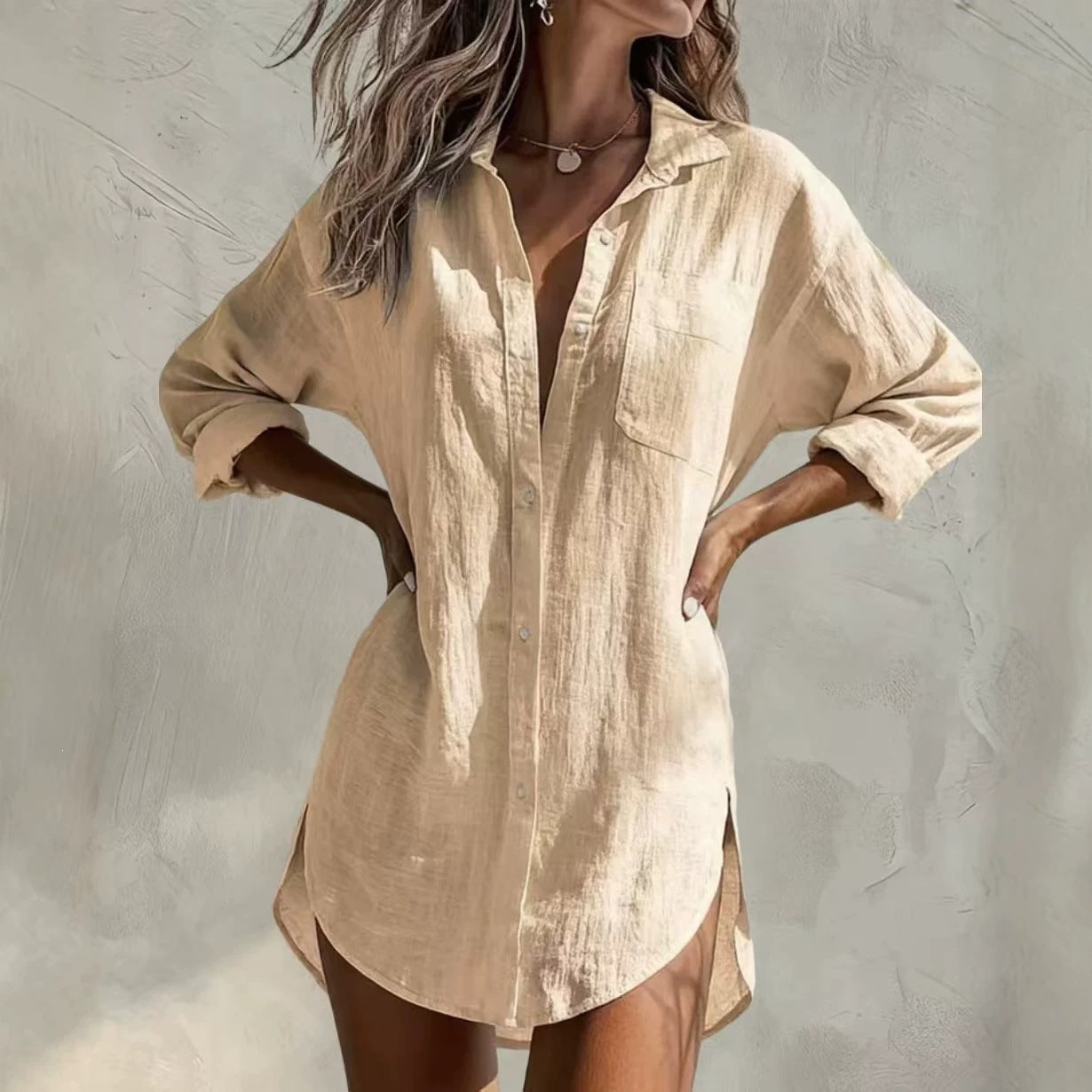 Oversized Button Down Shirt Dress Women Long Sleeve Tunic