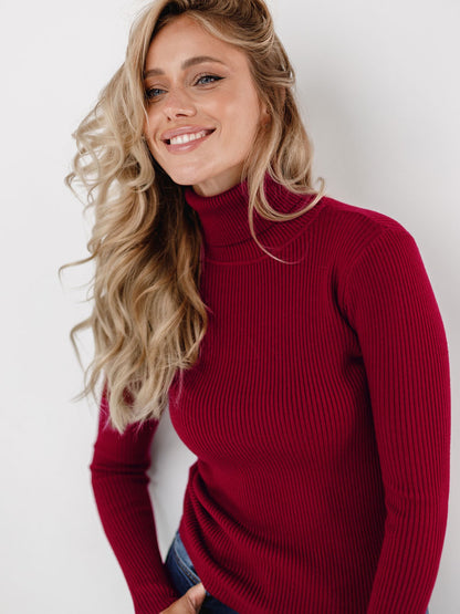 Women's Ribbed Turtleneck Knit Sweater Top