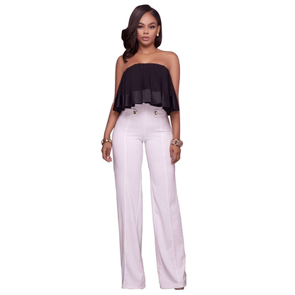 Women's High Waist Double Button Flare Pants