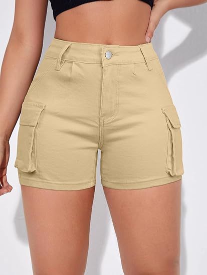 High-Waisted Slim-Fit Cargo Shorts with Pockets for Women