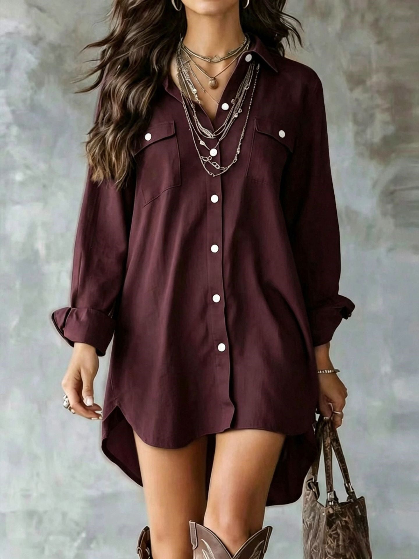 Oversized Long Sleeve Button Down Shirt Dress Mini