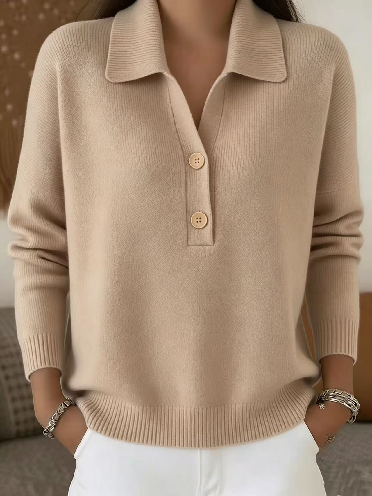 Women's Oversized Collared Half Button Knit Sweater