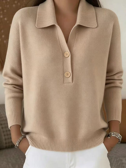 Women's Oversized Collared Half Button Knit Sweater