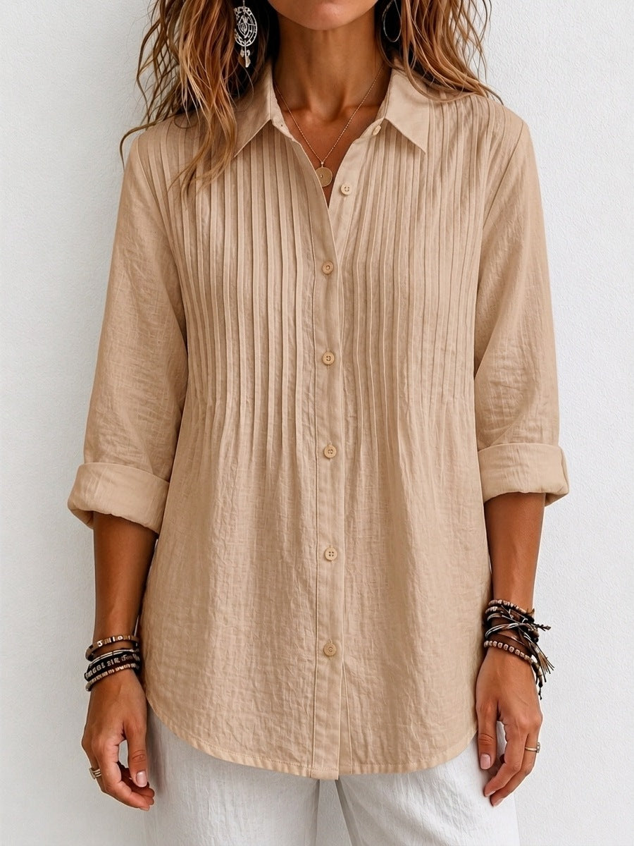 Women's Pintuck Collared Long Sleeve Button Down Shirt