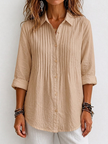 Women's Pintuck Collared Long Sleeve Button Down Shirt
