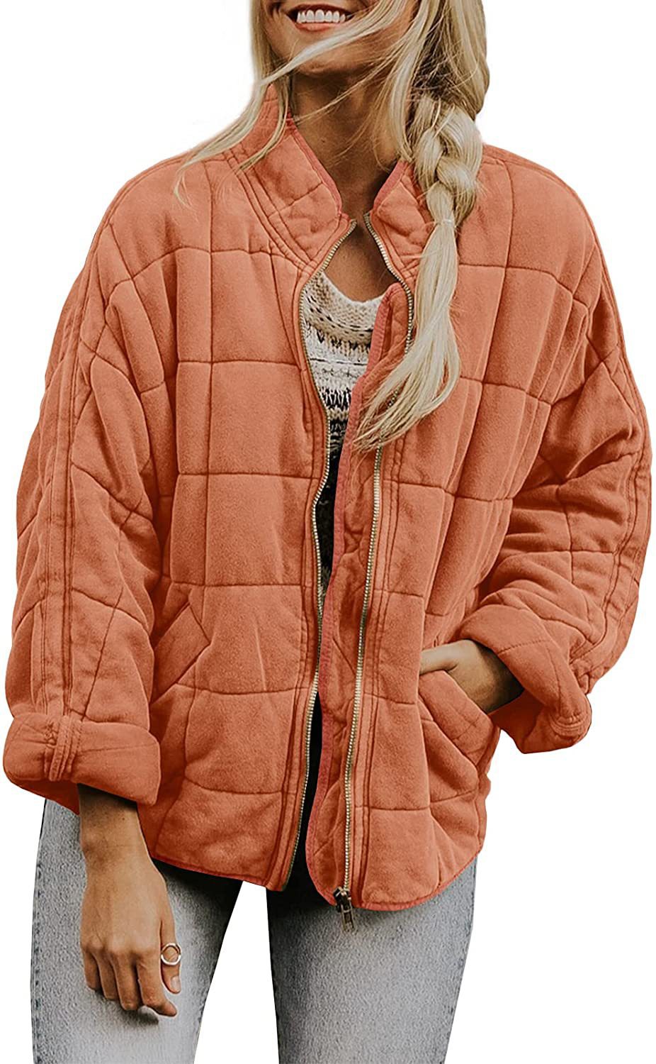 Women's Oversized Quilted Puffer Jacket Lightweight Zip Up