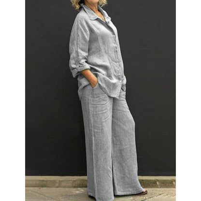Linen Blend Shirt and Wide Leg Pants Two Piece Set