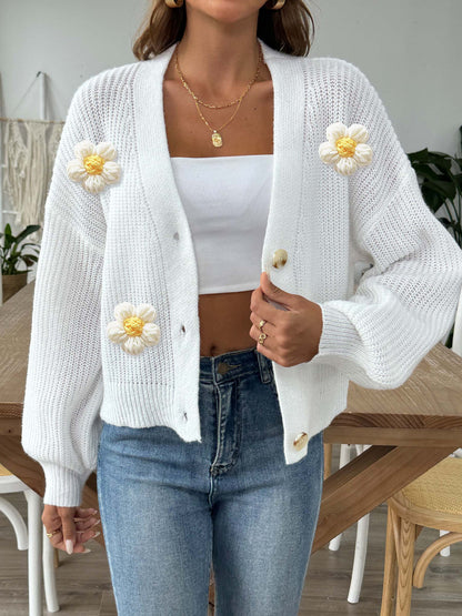 Floral Button-Up Cardigan | Cozy Crochet Trim Sweater