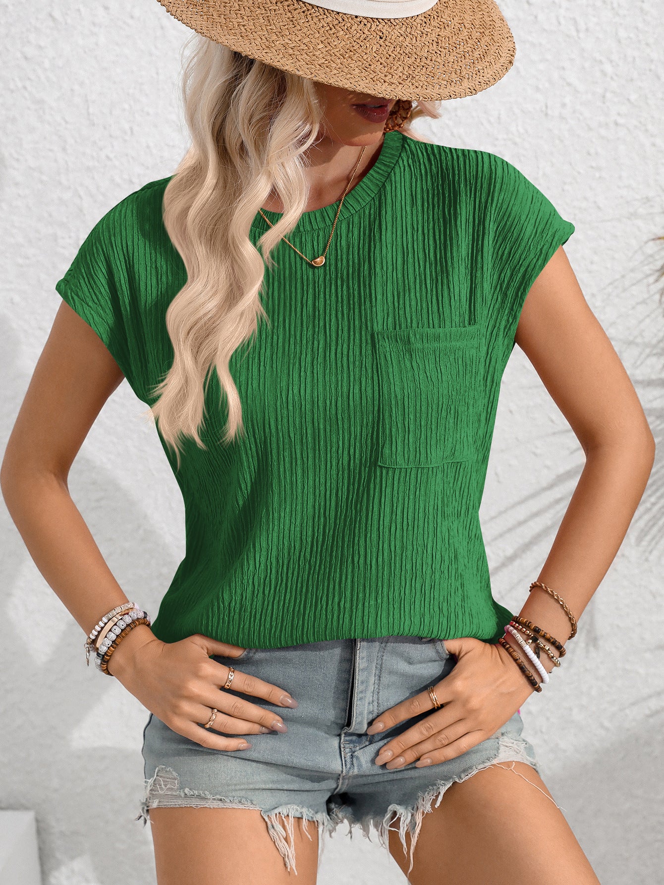 Casual Crew Neck T-Shirt with Pocket