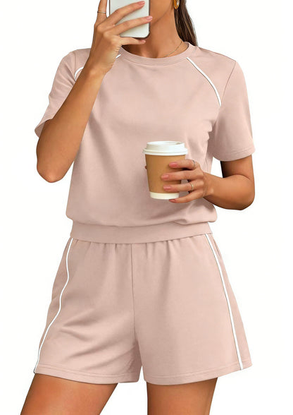 Athletic Lounge Set Contrast Trim Shorts 2 Piece Outfit