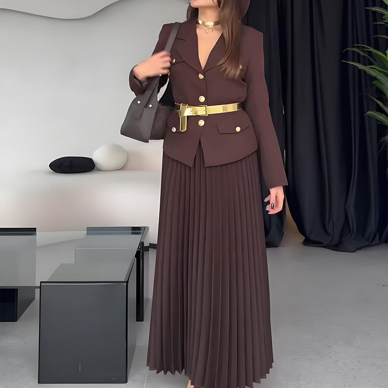 Women's Blazer & Pleated Maxi Skirt Business Casual Set