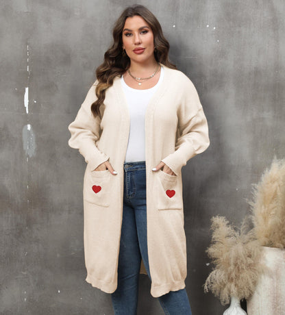 Women's Loose Medium and Long Double Pocket Lantern Sleeve Sweater Cardigan Jacket
