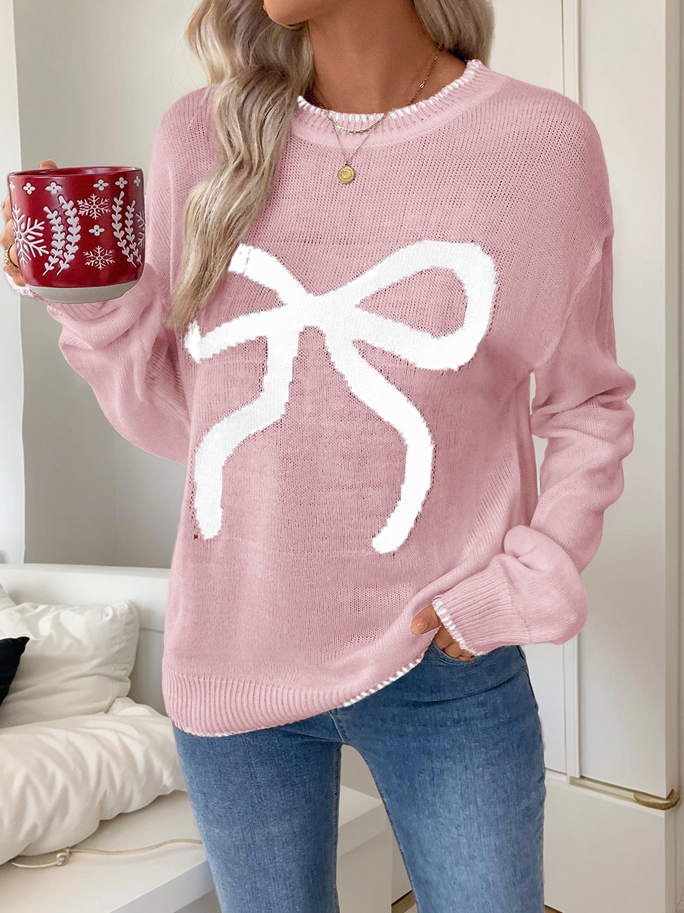 Christmas/Valentine’s Day Bow Knit Sweater Holiday Pullover