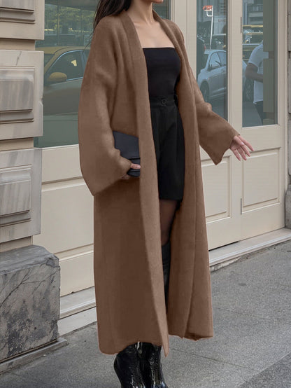 Oversized Maxi Knit Cardigan Open Front Lapel