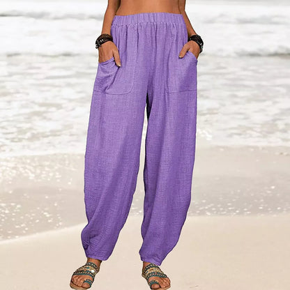 Women's Linen Harem Pants High Waist Loose Casual Boho