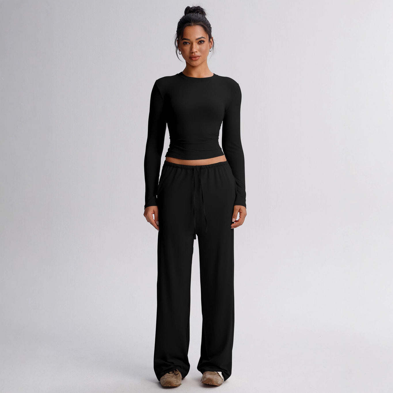 Women's Solid Wide Leg Sweatpants Two Piece Set