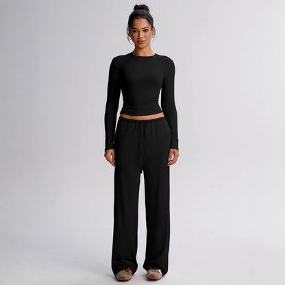 Women's Solid Wide Leg Sweatpants Two Piece Set