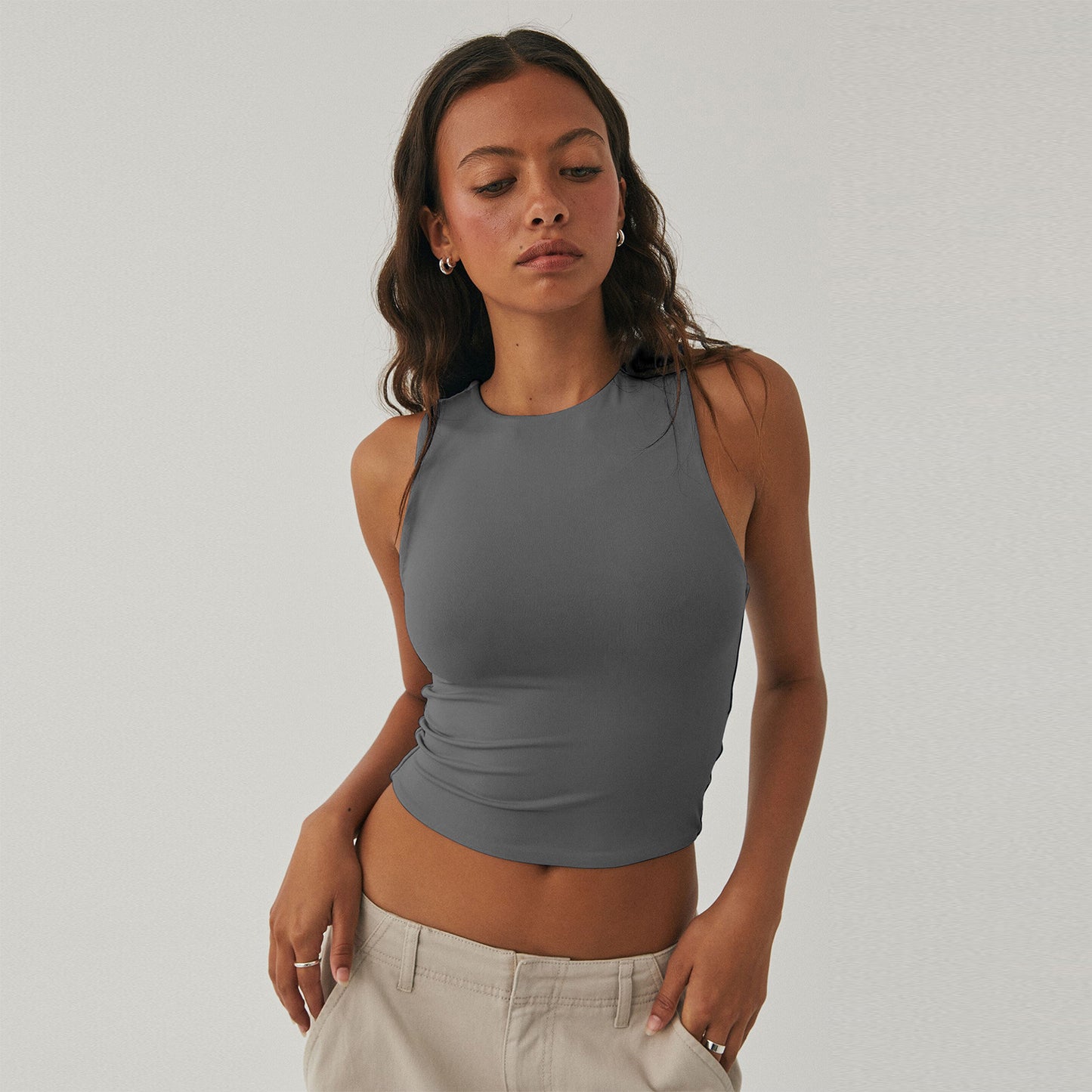 Sexy Exposed Navel Sleeveless Crew Neck Vest