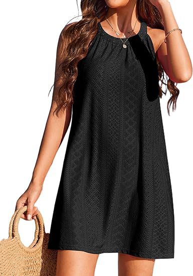Eyelet Crochet Cover Up Dress Sleeveless Beach Mini