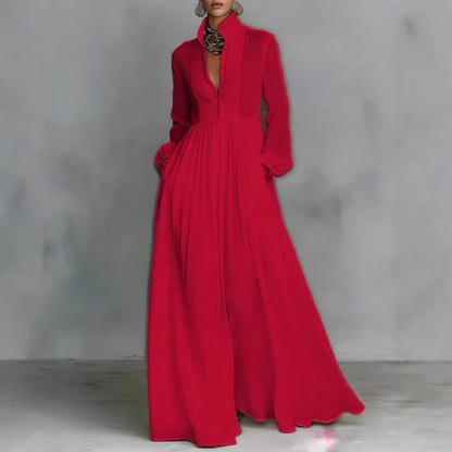 Women’s Elegant Button Down Maxi Dress Long Sleeve Flowy