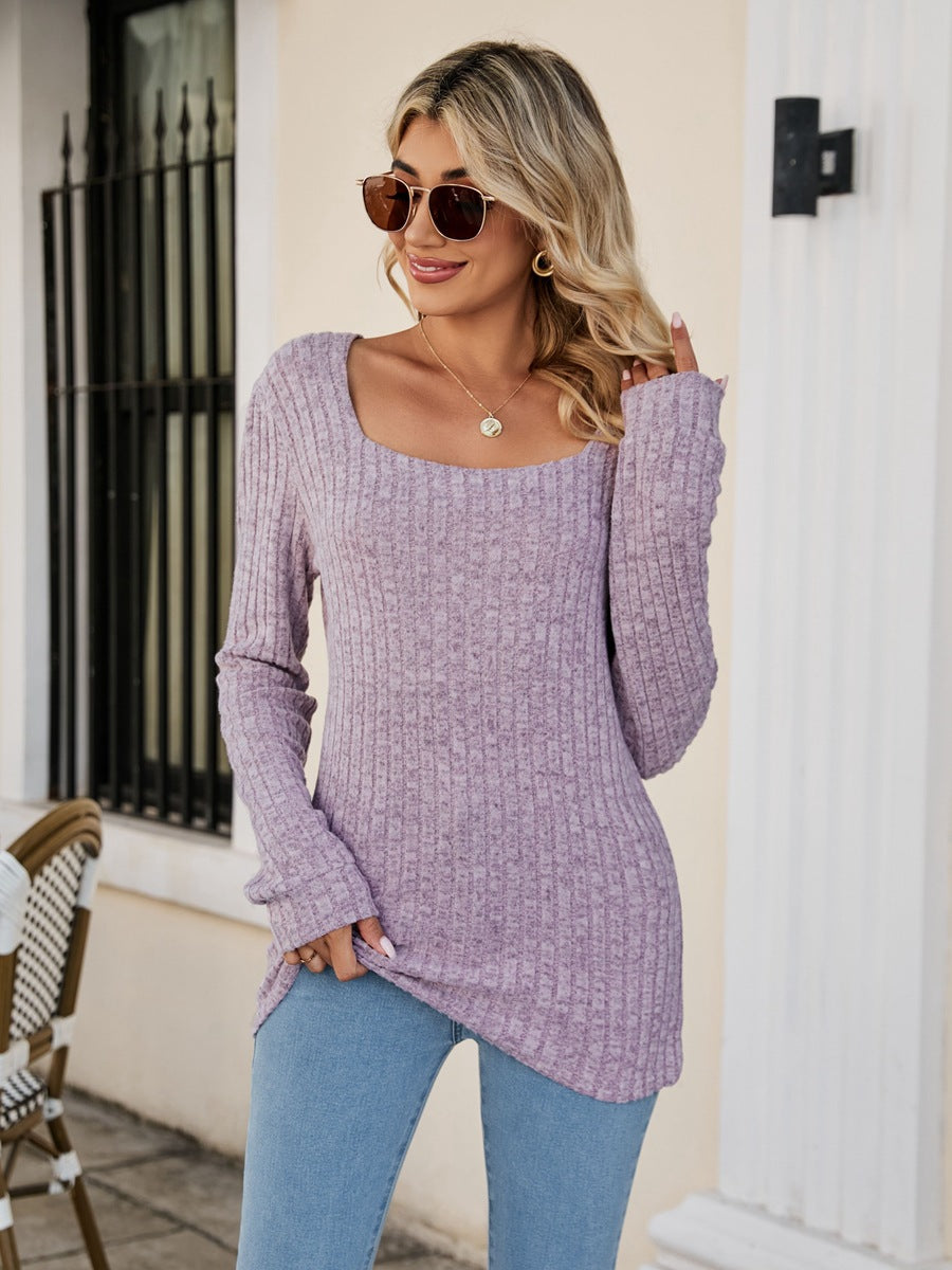 Long Sleeve Square Collar Casual Top