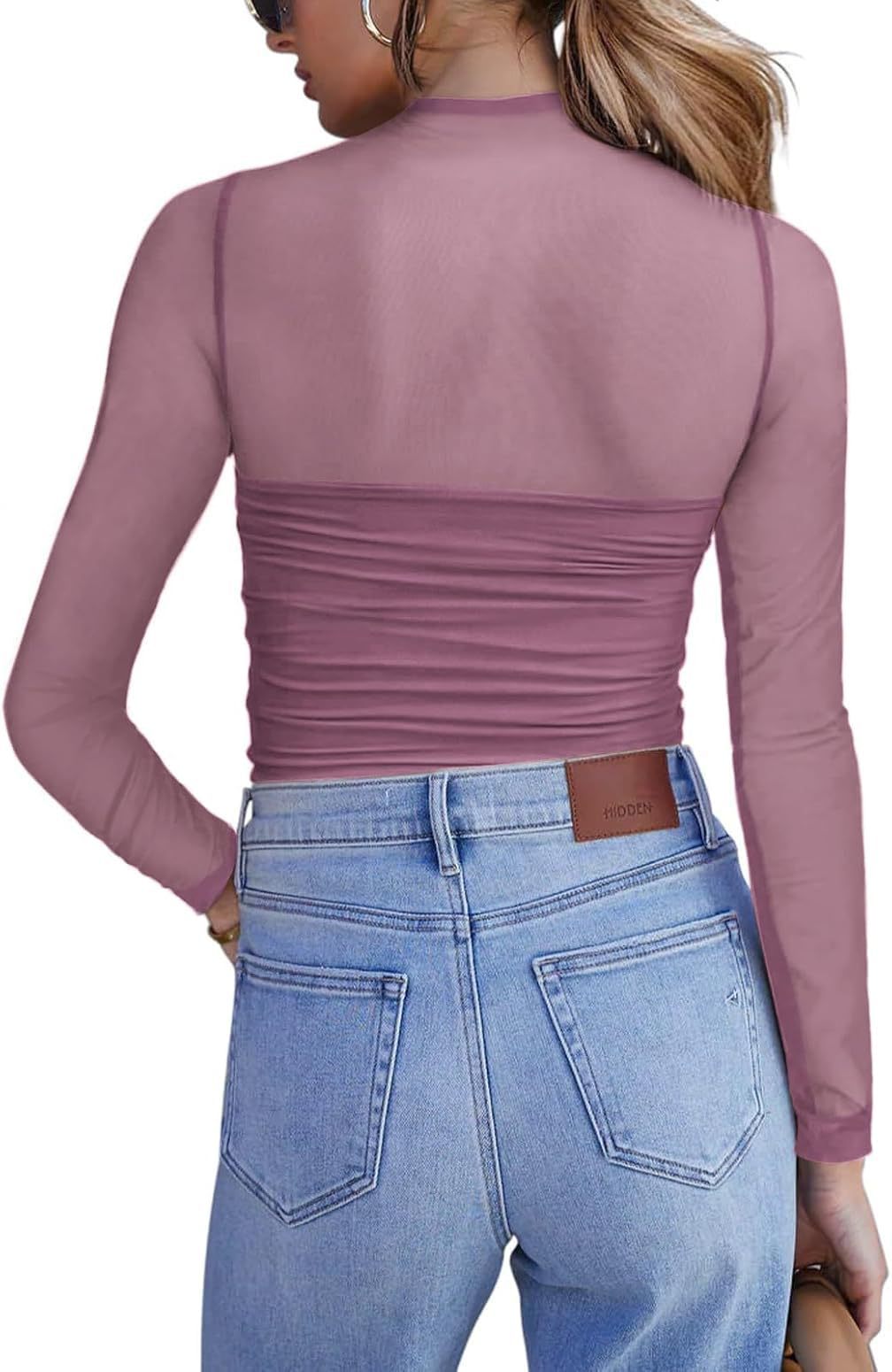Y2K Mesh Semi-Turtleneck Long Sleeve Sexy T-Shirt