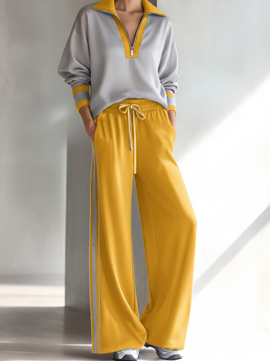 Women's Color Block Polo Sweatsuit Two Piece Lounge Set