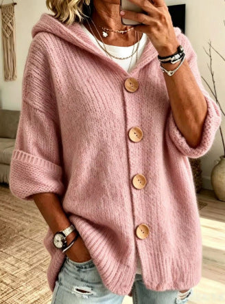 Women's Oversized Hooded Button Cardigan Sweater