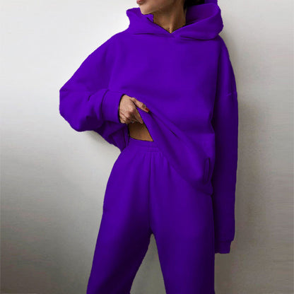 Women's Solid Hoodie Jogger Pants Set