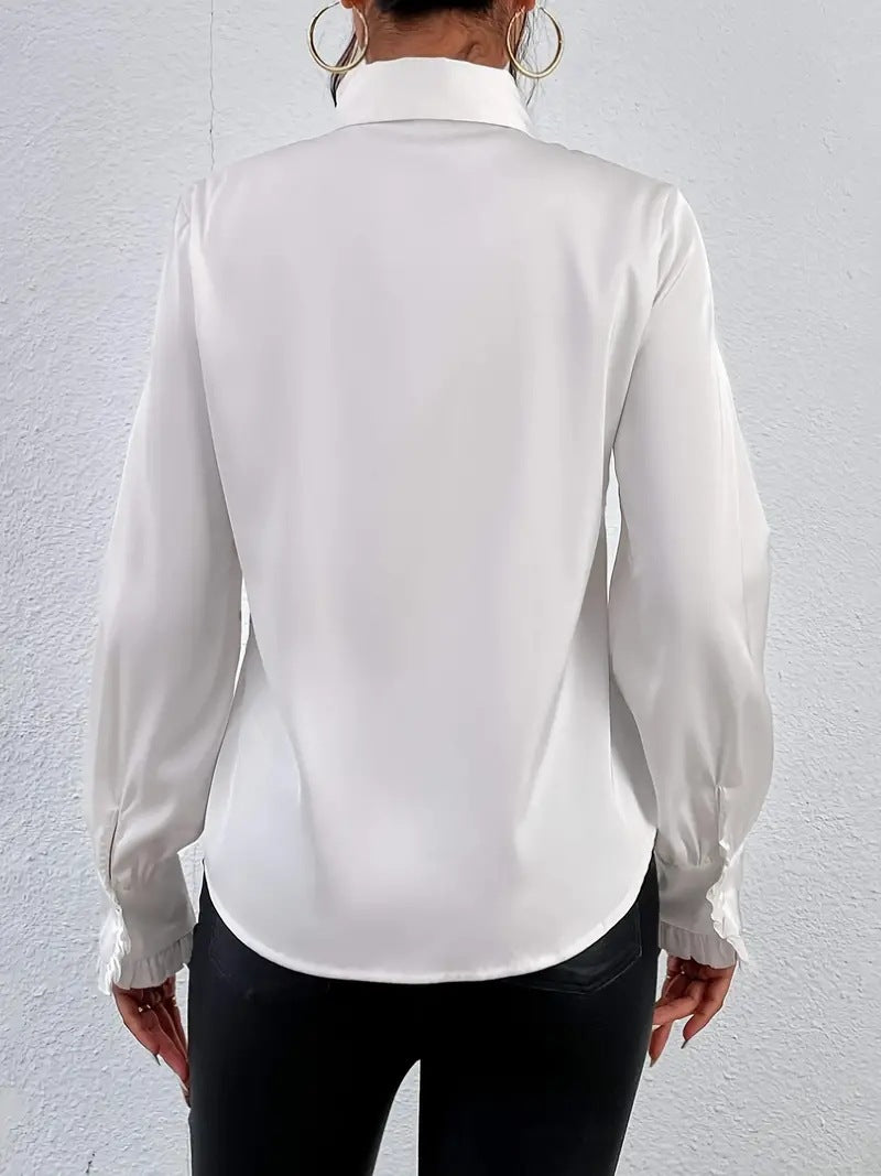Womens Layered Ruffle Collared Long Sleeve Work Blouse