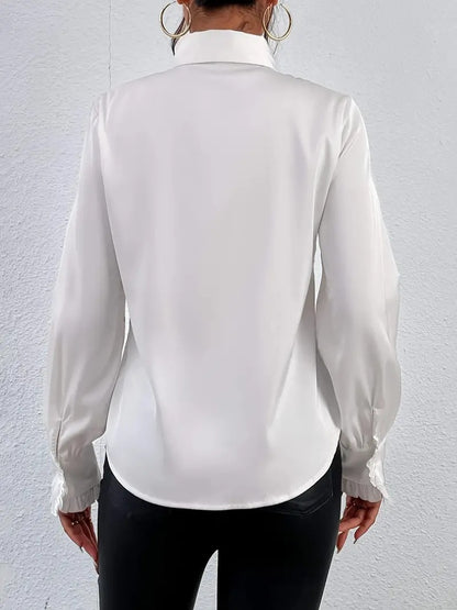 Womens Layered Ruffle Collared Long Sleeve Work Blouse