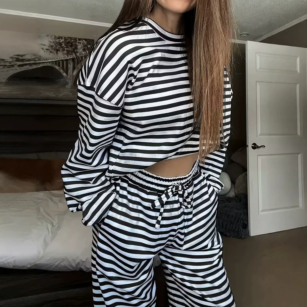 Boutique Striped Lounge Set Long Sleeve Top & Pants