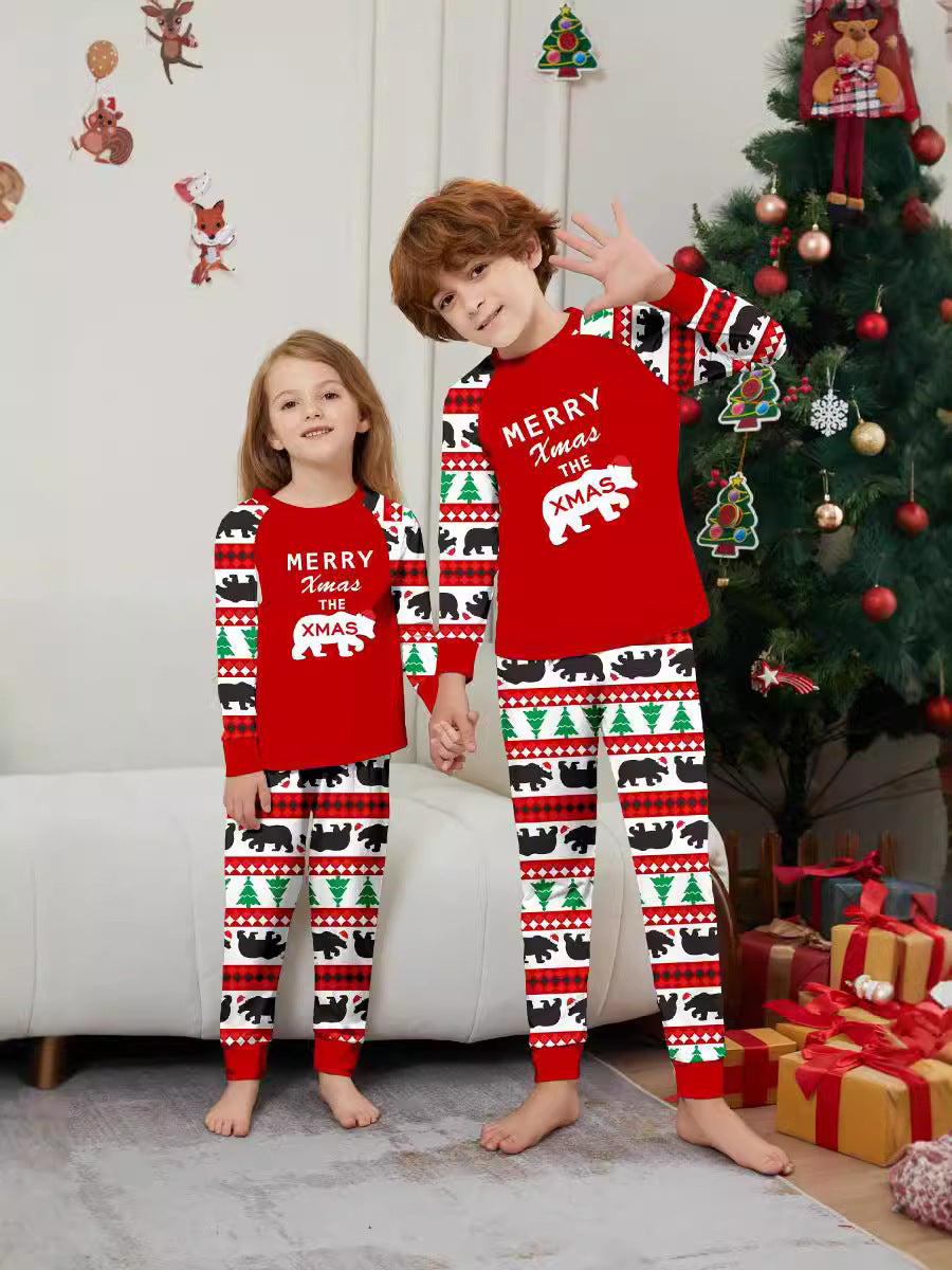 Christmas Tree Bear Letter Striped Parent-child Dress Printed Christmas Pajamas