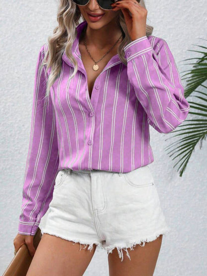 Women's Striped Long Sleeve Business Casual Shirt