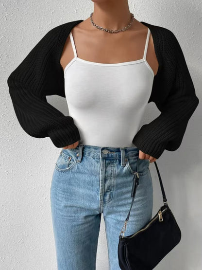 Women's Cropped Ribbed Knit Open Front Shrug Cardigan