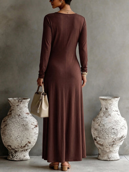 Ruched Long Sleeve Bodycon Maxi Evening Dress