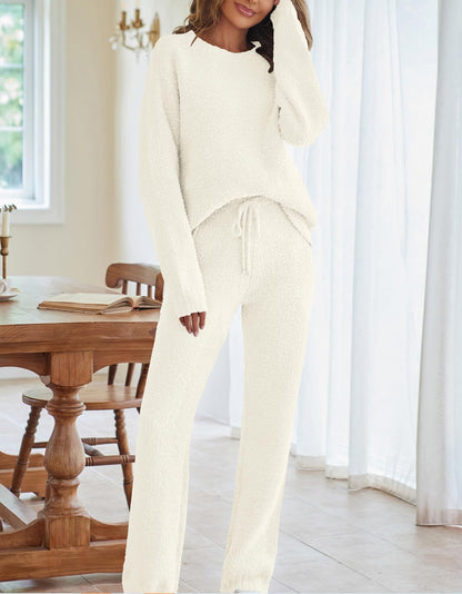 Women's Cozy Knit Two Piece Lounge Set Long Sleeve Outfit