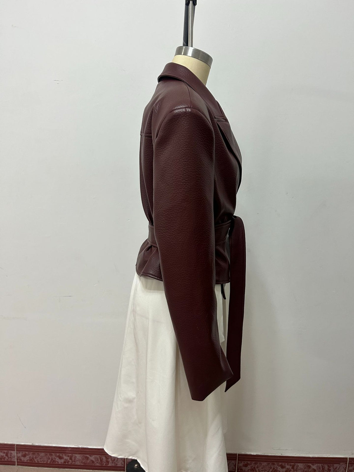 Belted Faux Leather Jacket Women Moto Blazer