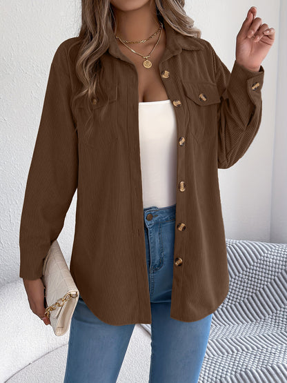 Women’s Corduroy Button Down Shacket with Pockets