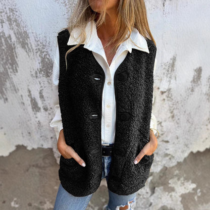 Women's Sherpa Fleece V-Neck Button Front Vest