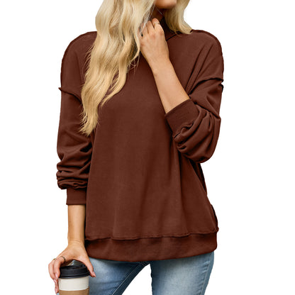 Women’s Mock Neck Exposed Seam Sweatshirt Pullover