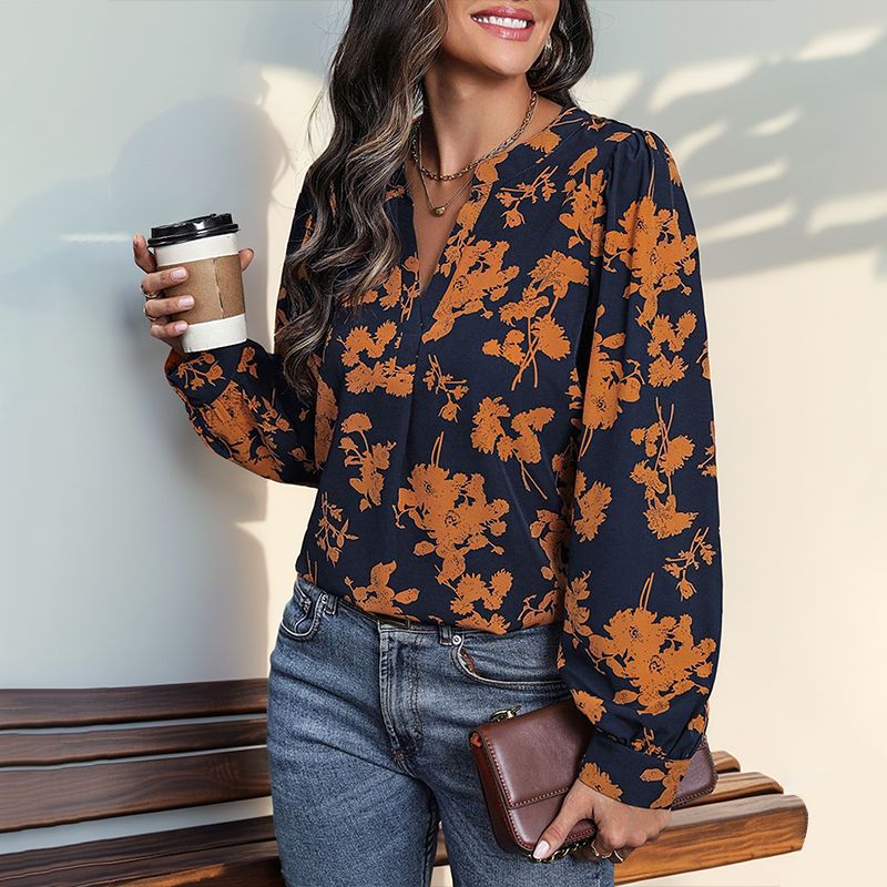 Women's Long-Sleeve Floral Print Pullover Top