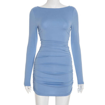 Sexy Ruched Long Sleeve Bodycon Mini Dress