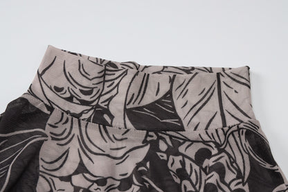 Sheer Mesh High Neck Printed Bodycon Maxi Dress