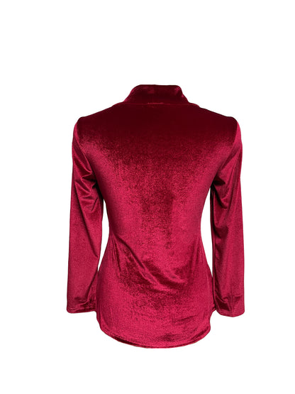 Women's Long Sleeve Velvet Sequin Belted Peplum Top